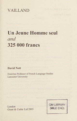 Vailland, Un jeune homme seul and 325 000 francs cover