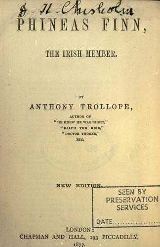 Phineas Finn, the Irish member cover