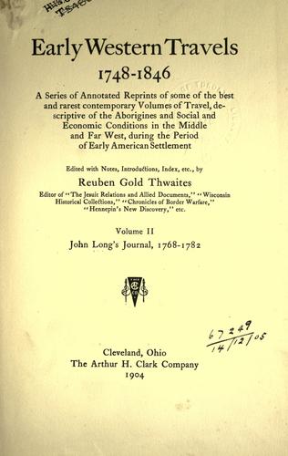 Early Western Travels, 1748-1846 cover