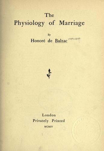 Physiologie Du Mariage cover