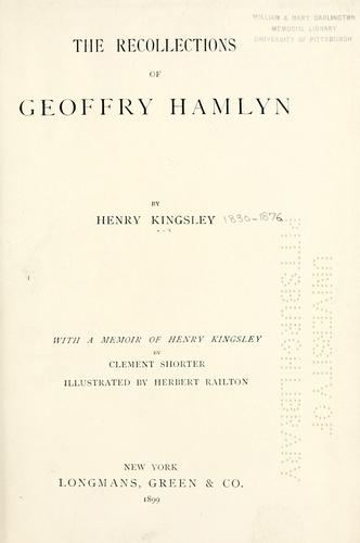 The recollections of Geoffry Hamlyn cover