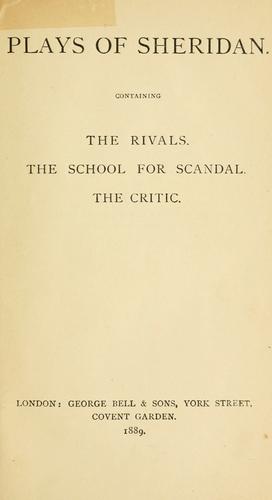 The Rivals / the School for Scandal / the Critic cover