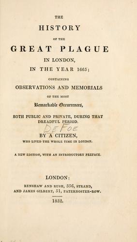 The history of the great plague in London in the year 1665 cover