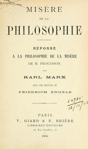 Misère de la philosophie cover