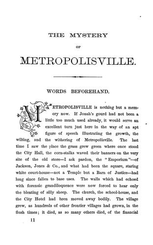 The mystery of Metropolisville cover