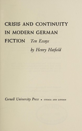 Crisis and continuity in modern German fiction cover