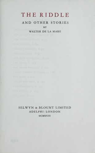 The riddle, and other stories cover